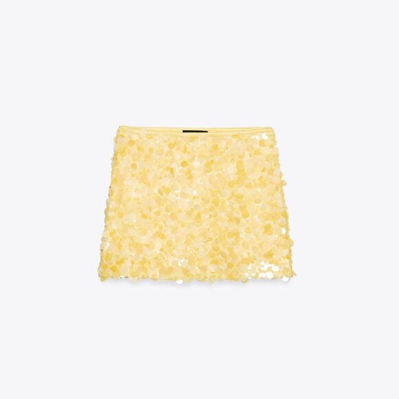 Zara yellow sequin mini skirt - Picture 1 of 4